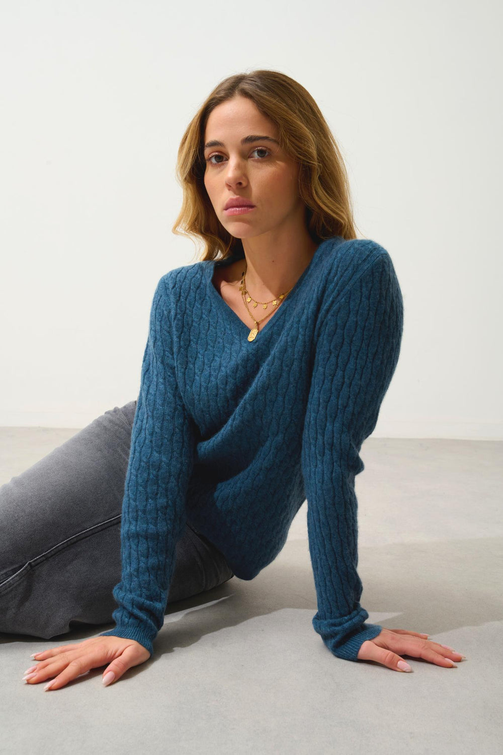 GRASMOOR duck-green mottled v-neck sweater 100% cashmere