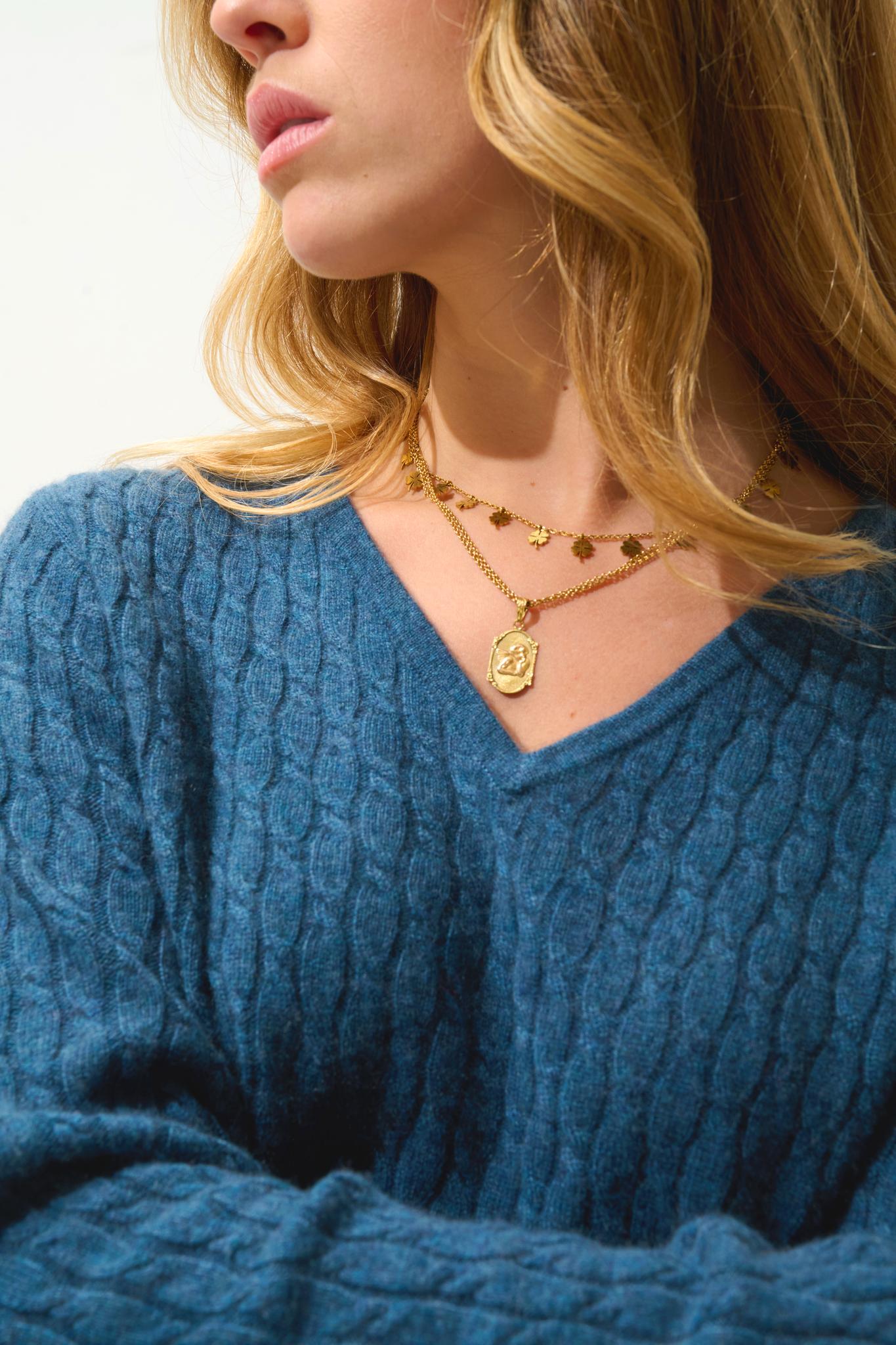 GRASMOOR duck-green mottled v-neck sweater 100% cashmere