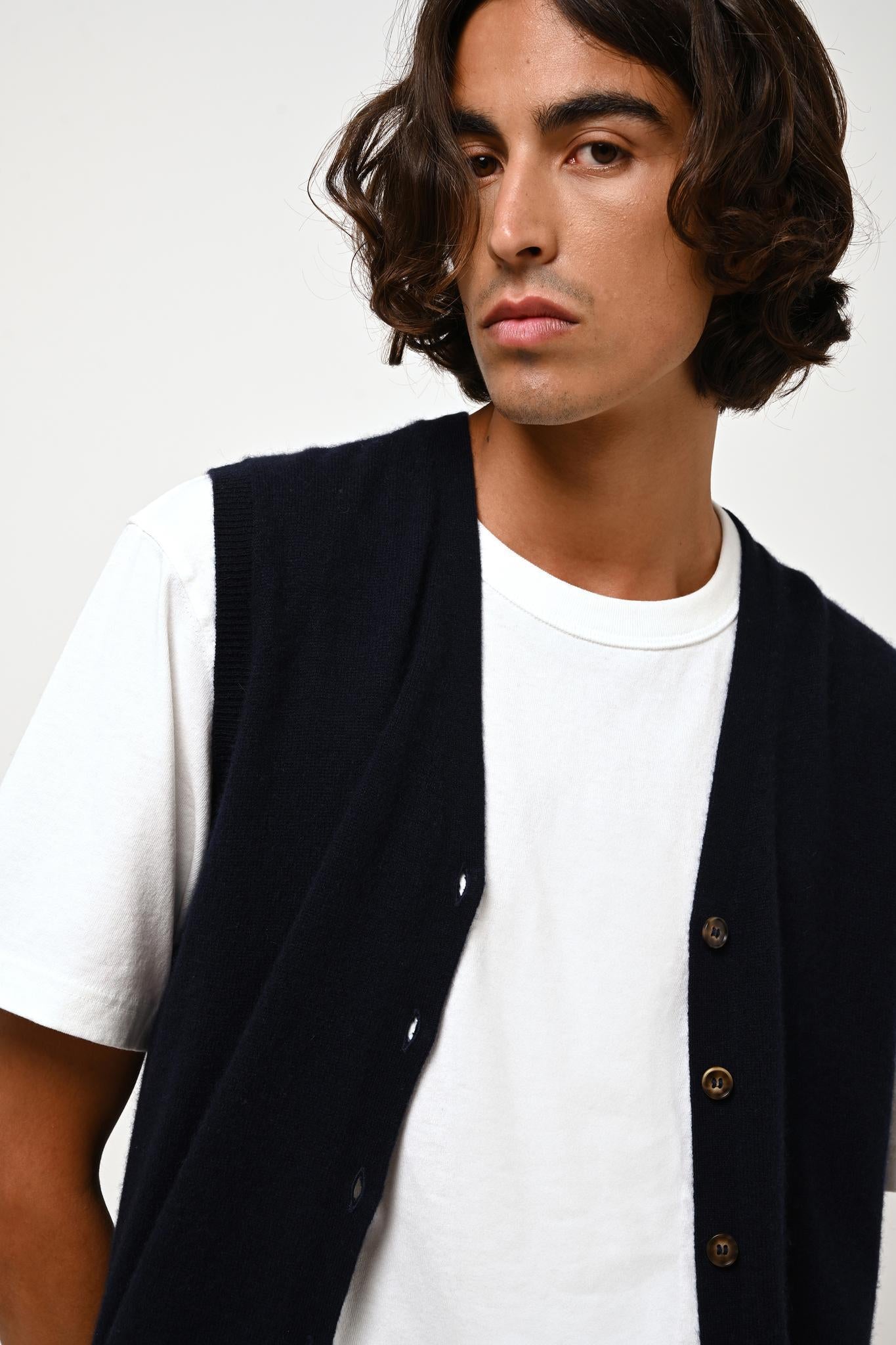 HUGO cardigan col v sans manches navy 100% cachemire