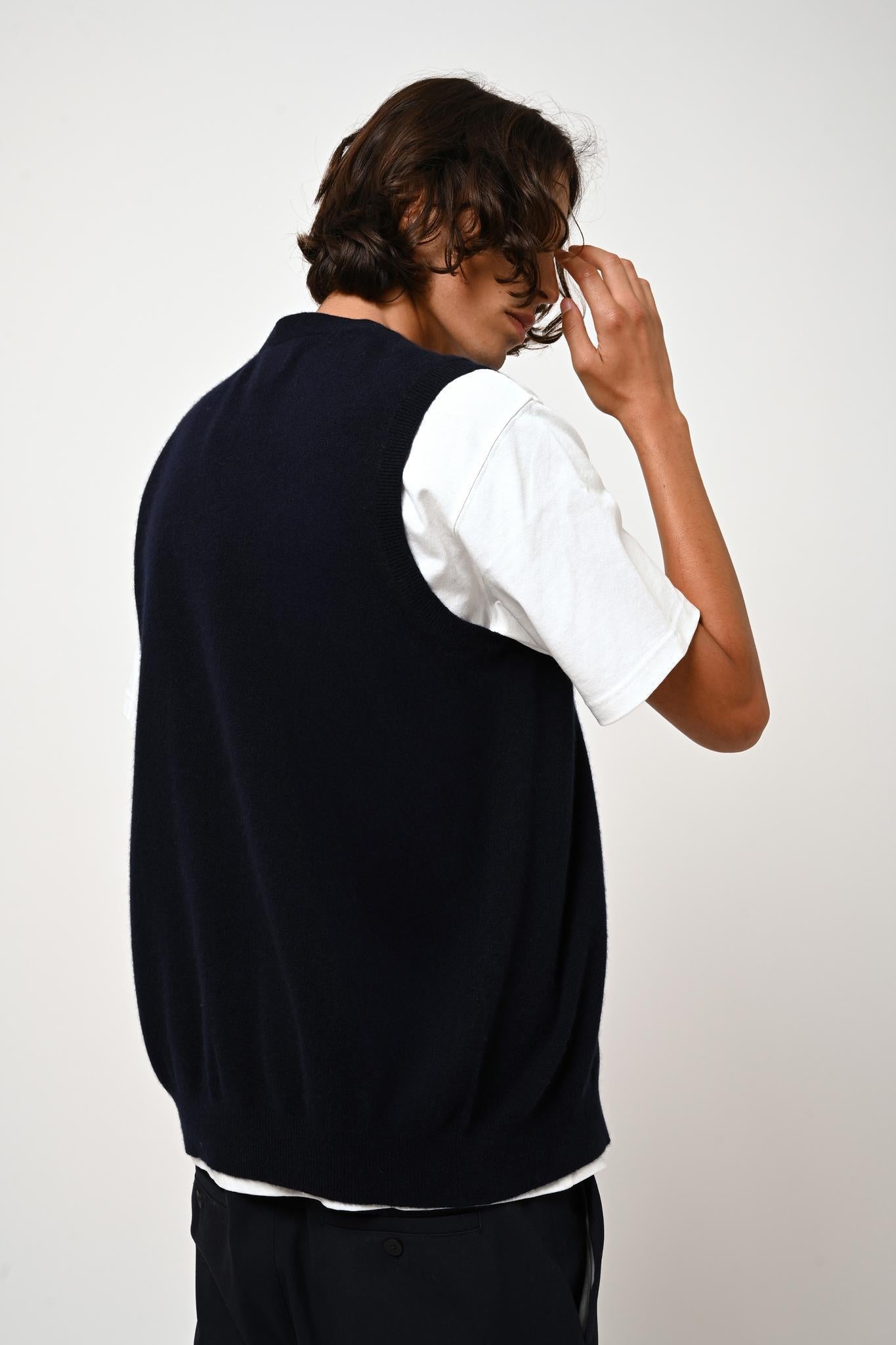 HUGO cardigan col v sans manches navy 100% cachemire