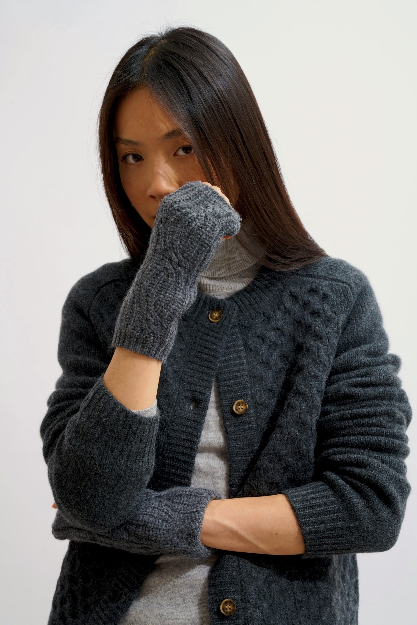 IRIS mitaines 6 fils anthracite chiné 100% cachemire