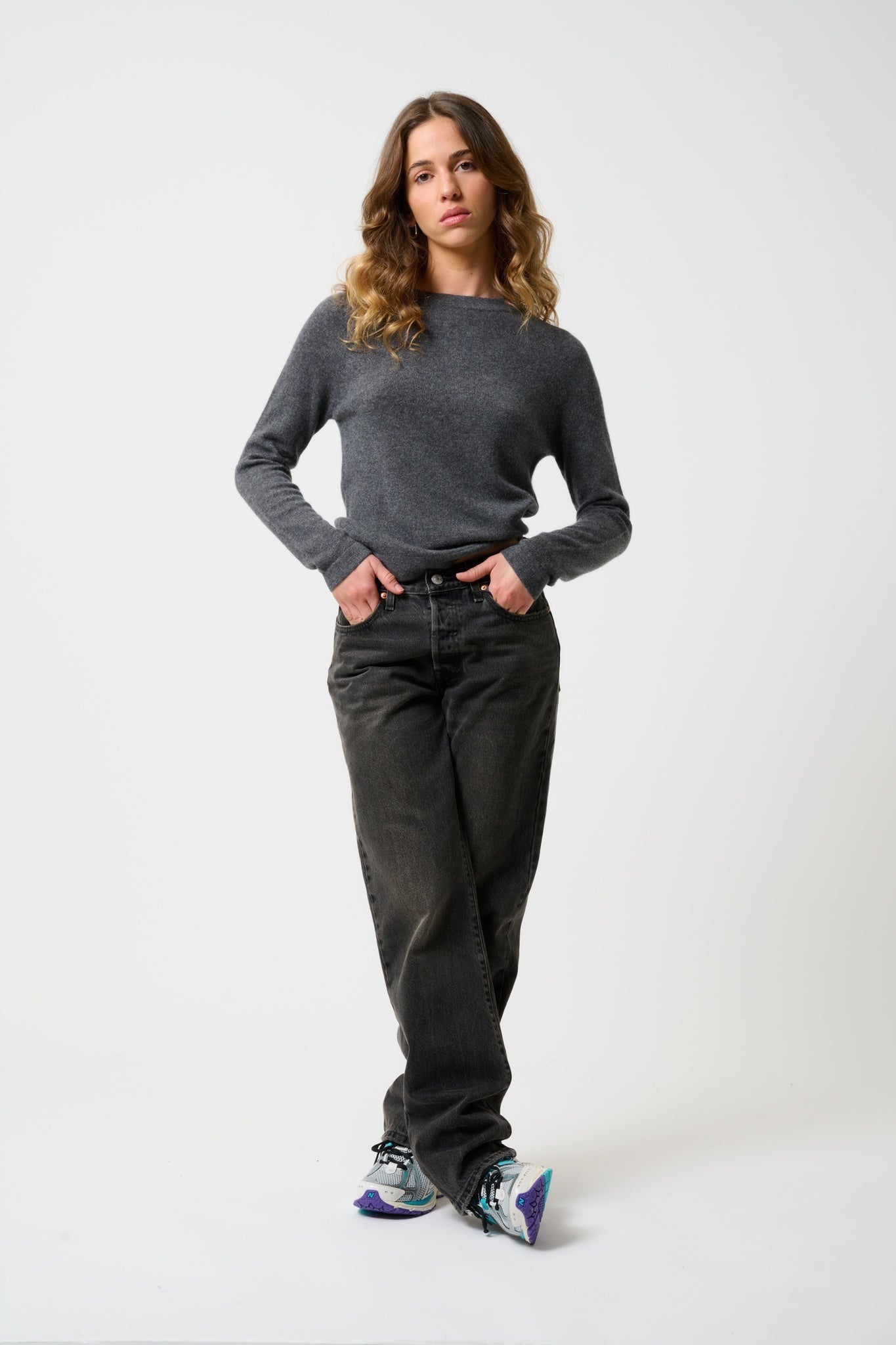 IVY 4-thread round-neck sweater anthracite mottled 100% cashmere