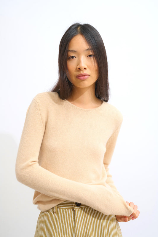 ivy pull col rond 4 fils beige 100% cachemire