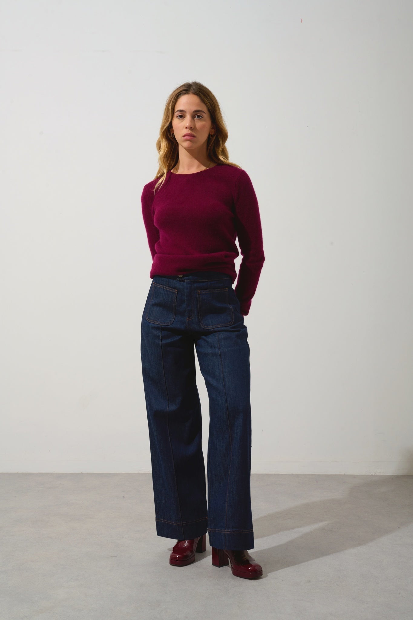 IVY Pullover mit Rundhalsausschnitt 4-fädig bordeauxrot 100% Kaschmir