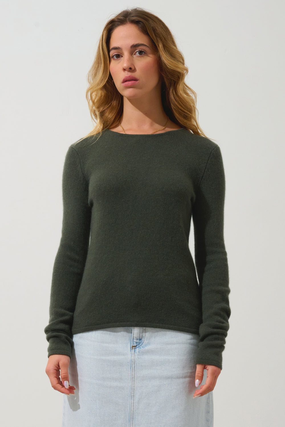 IVY 4-thread khaki round-neck sweater 100% cashmere