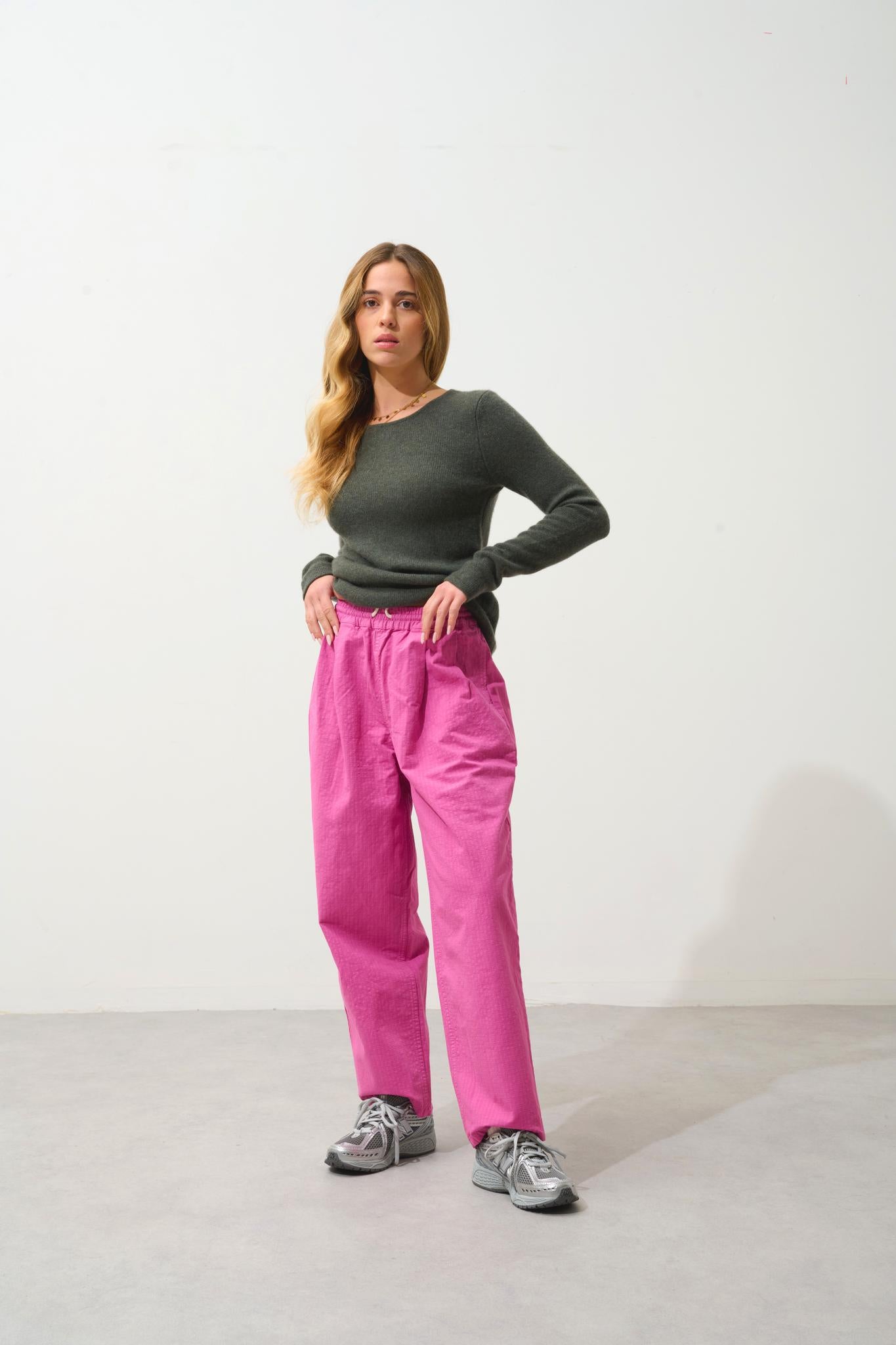 IVY pull col rond 4 fils kaki chiné 100% cachemire