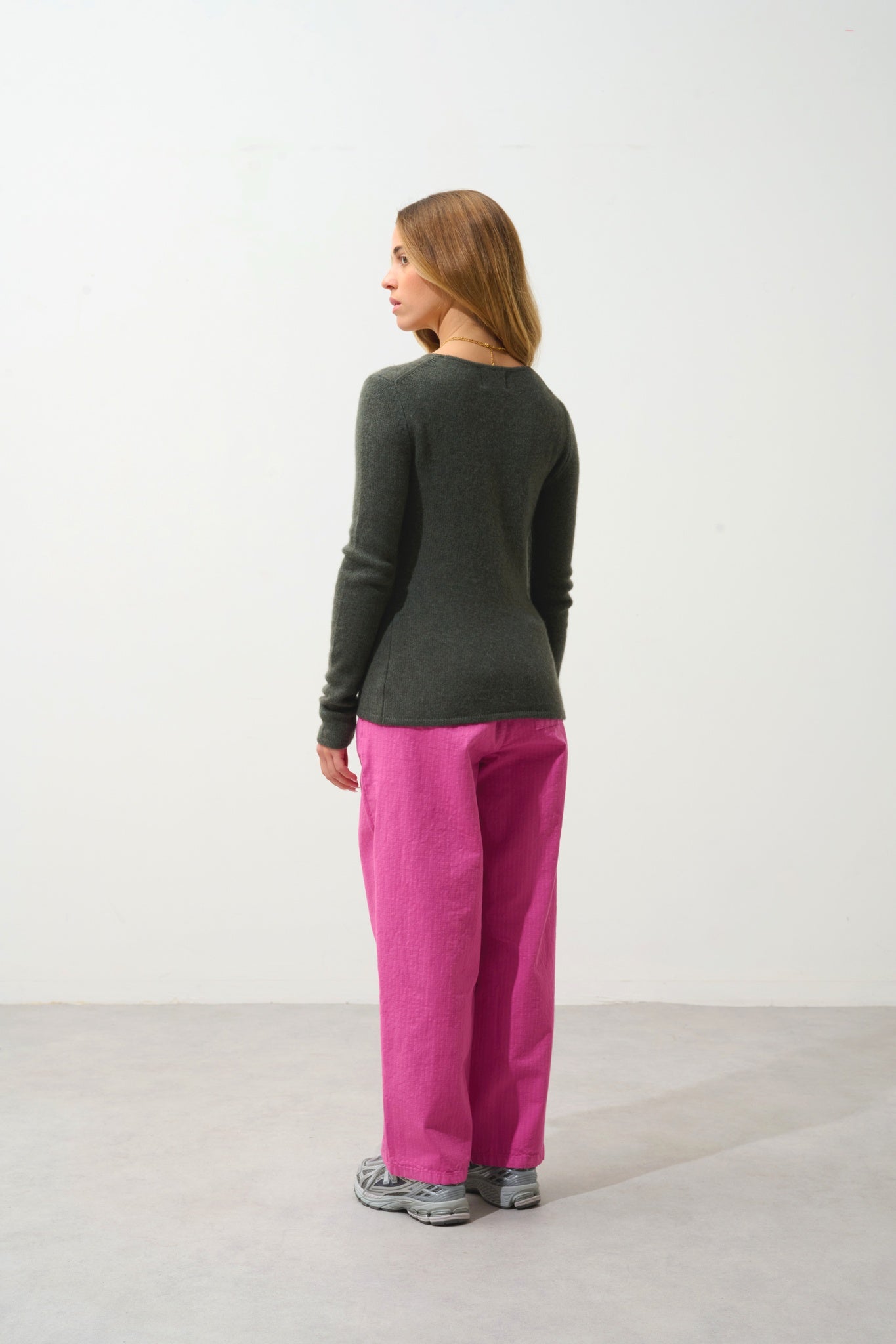 IVY pull col rond 4 fils kaki chiné 100% cachemire