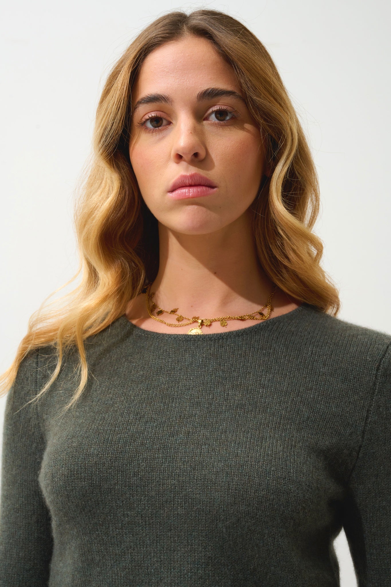 IVY 4-thread khaki mottled round-neck sweater 100% cashmere