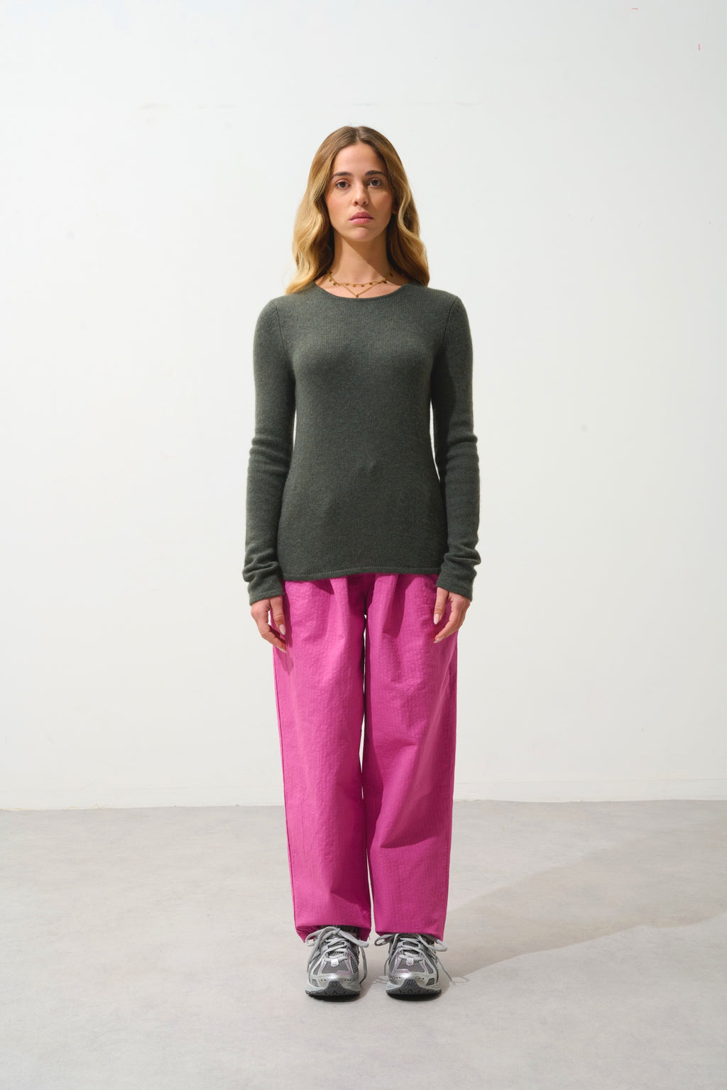 IVY pull col rond 4 fils kaki chiné 100% cachemire