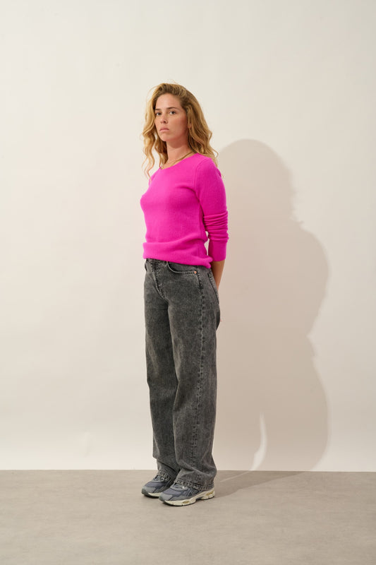ivy pull col rond 4 fils magenta fushia 100% cachemire