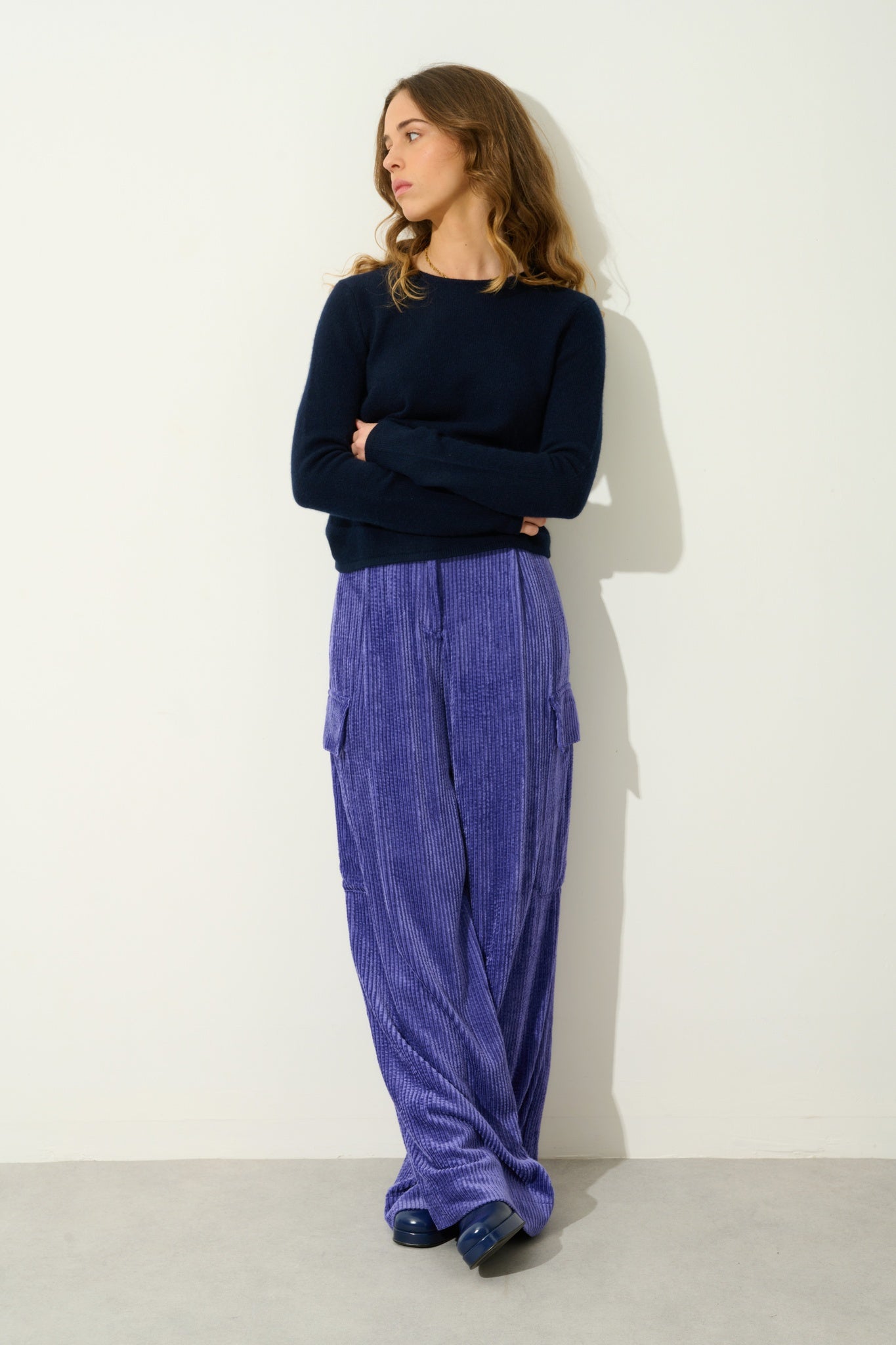 IVY pull col rond 4 fils navy 100% cachemire