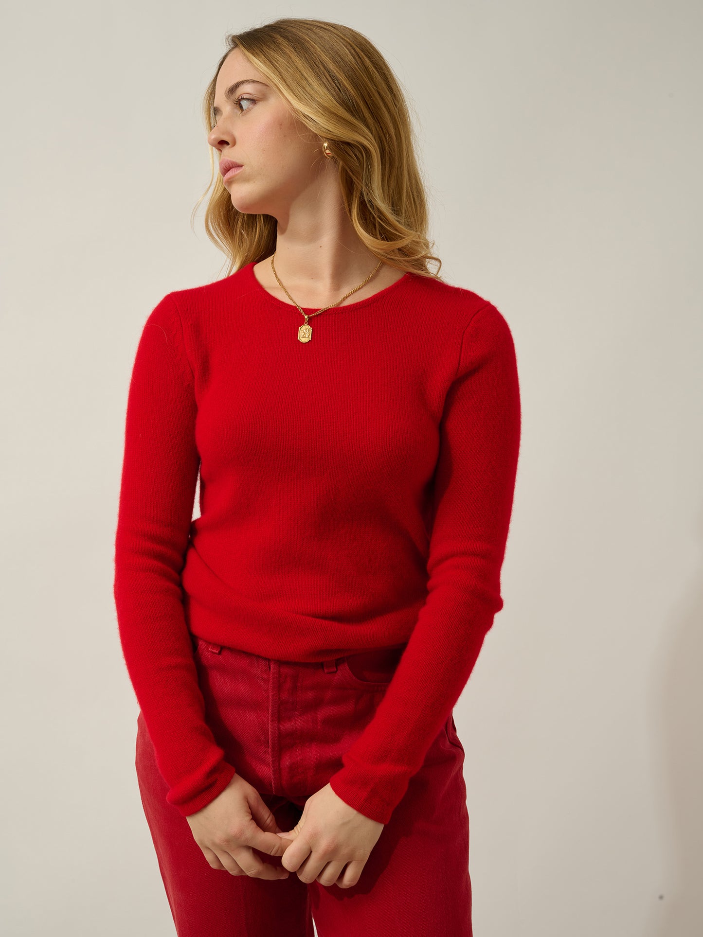 IVY Pullover mit Rundhalsausschnitt 4 Fäden rot 100% Kaschmir
