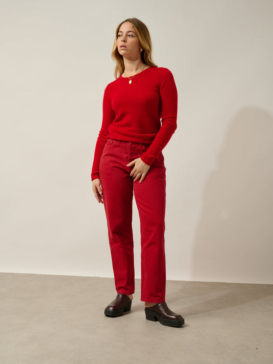 IVY Pullover mit Rundhalsausschnitt 4 Fäden rot 100% Kaschmir