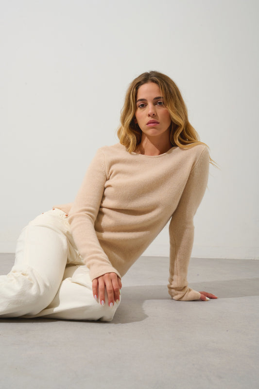 IVY pull col rond 4 fils sable 100% cachemire