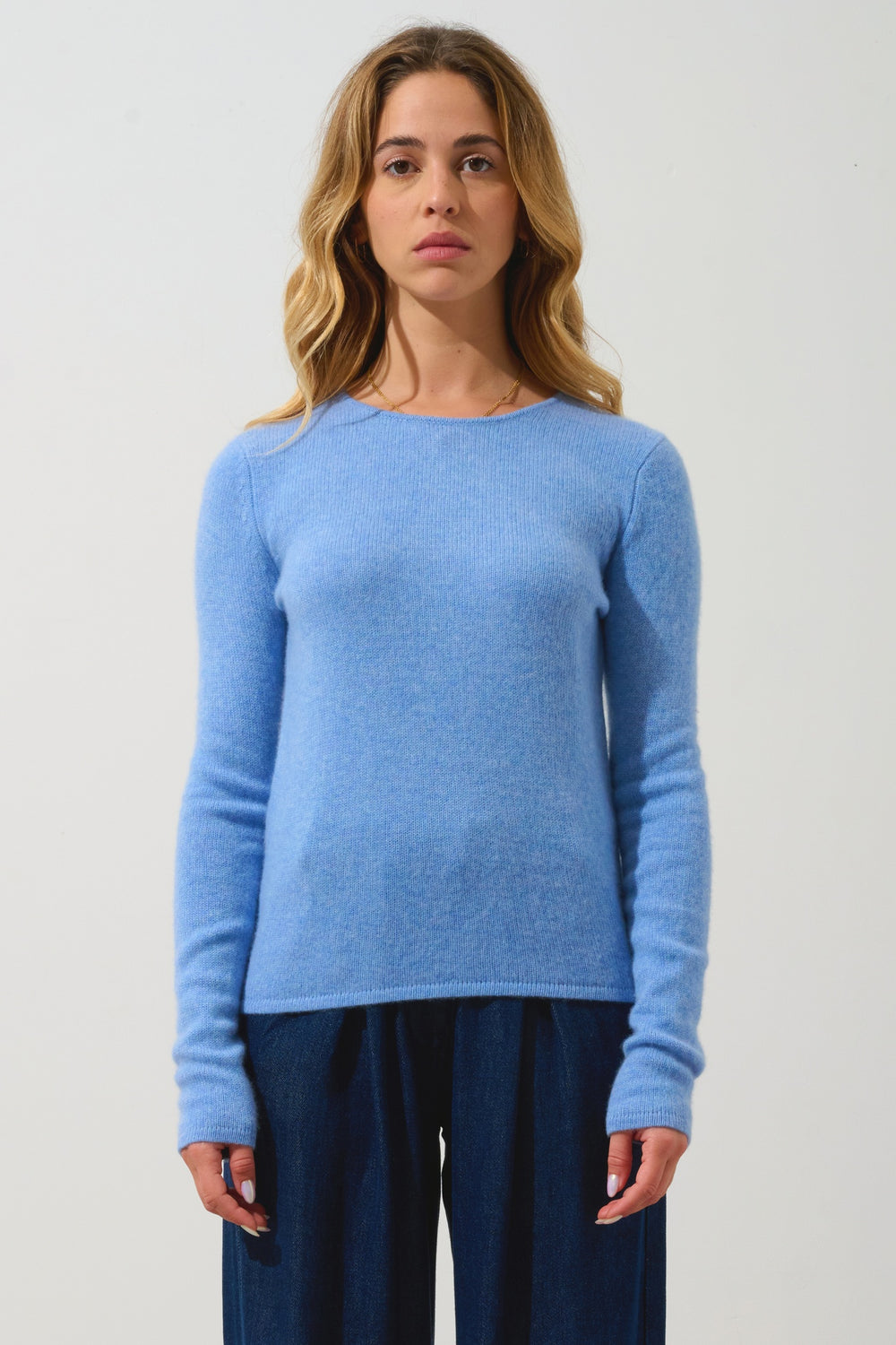 IVY Pullover mit Rundhalsausschnitt 4 Fäden sky 100% Kaschmir