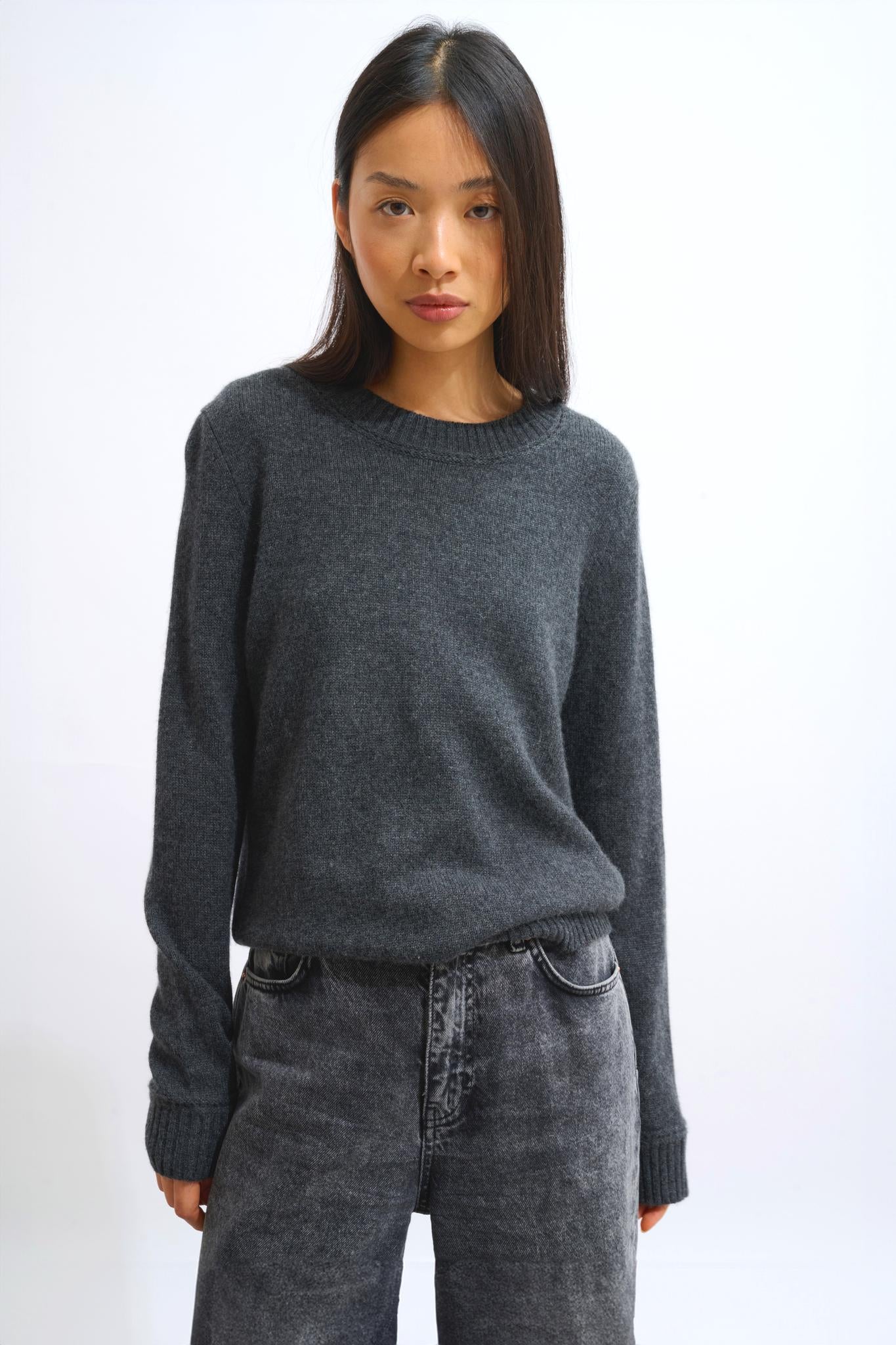 JETSAN pull col rond 4 fils carbone chiné 100% cachemire