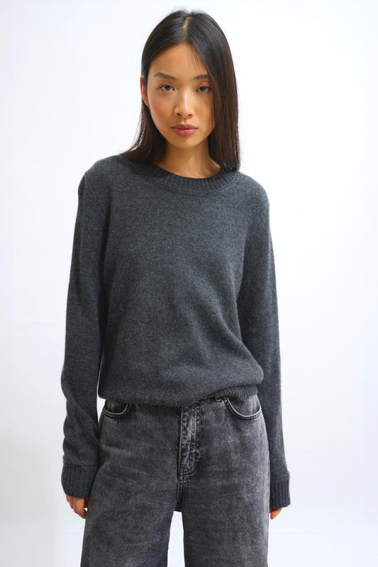 JETSAN pull col rond 4 fils carbone chiné 100% cachemire