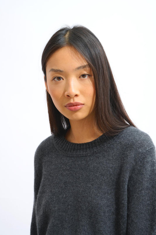 JETSAN pull col rond 4 fils carbone chiné 100% cachemire