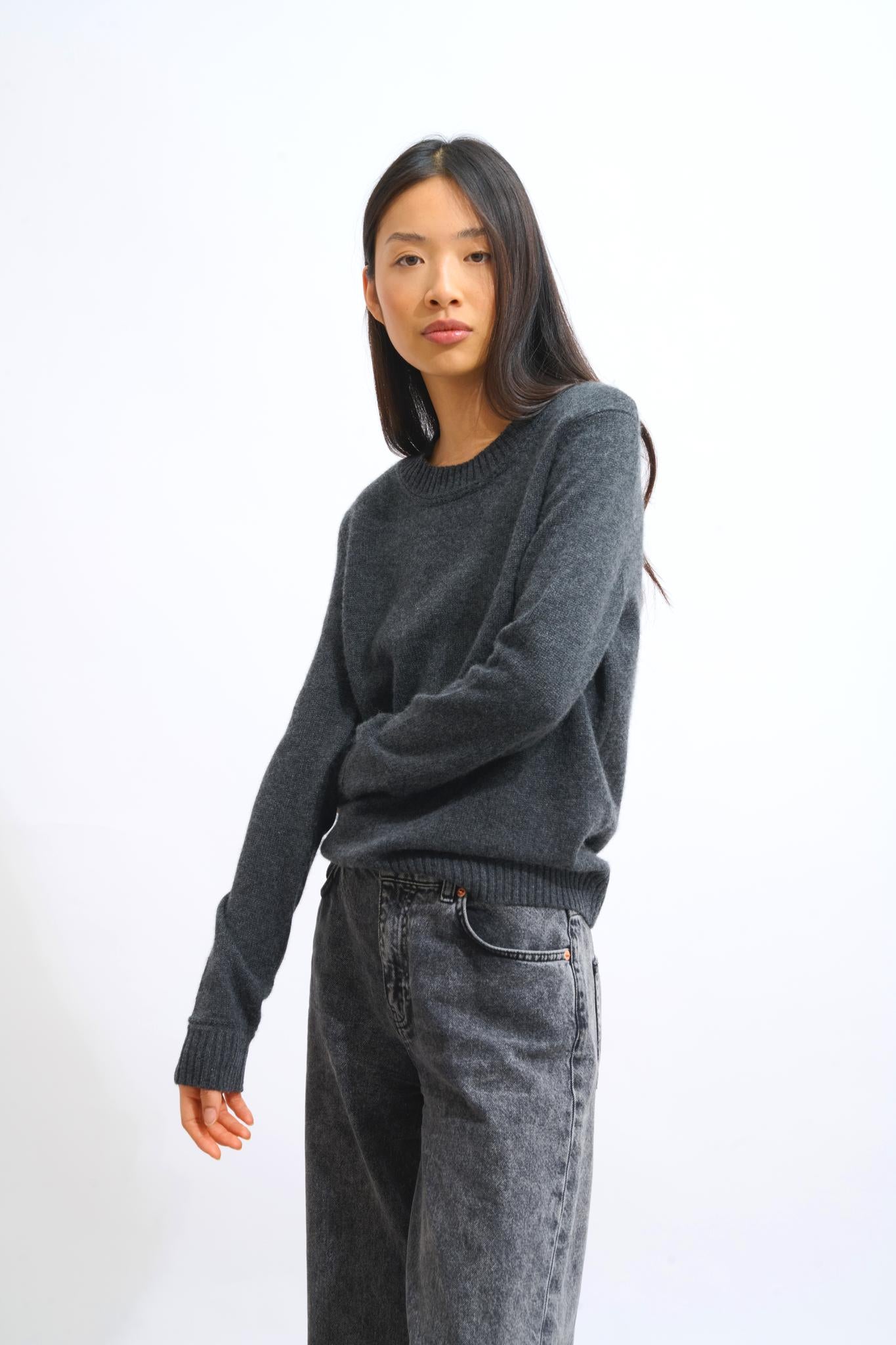 JETSAN pull col rond 4 fils carbone chiné 100% cachemire