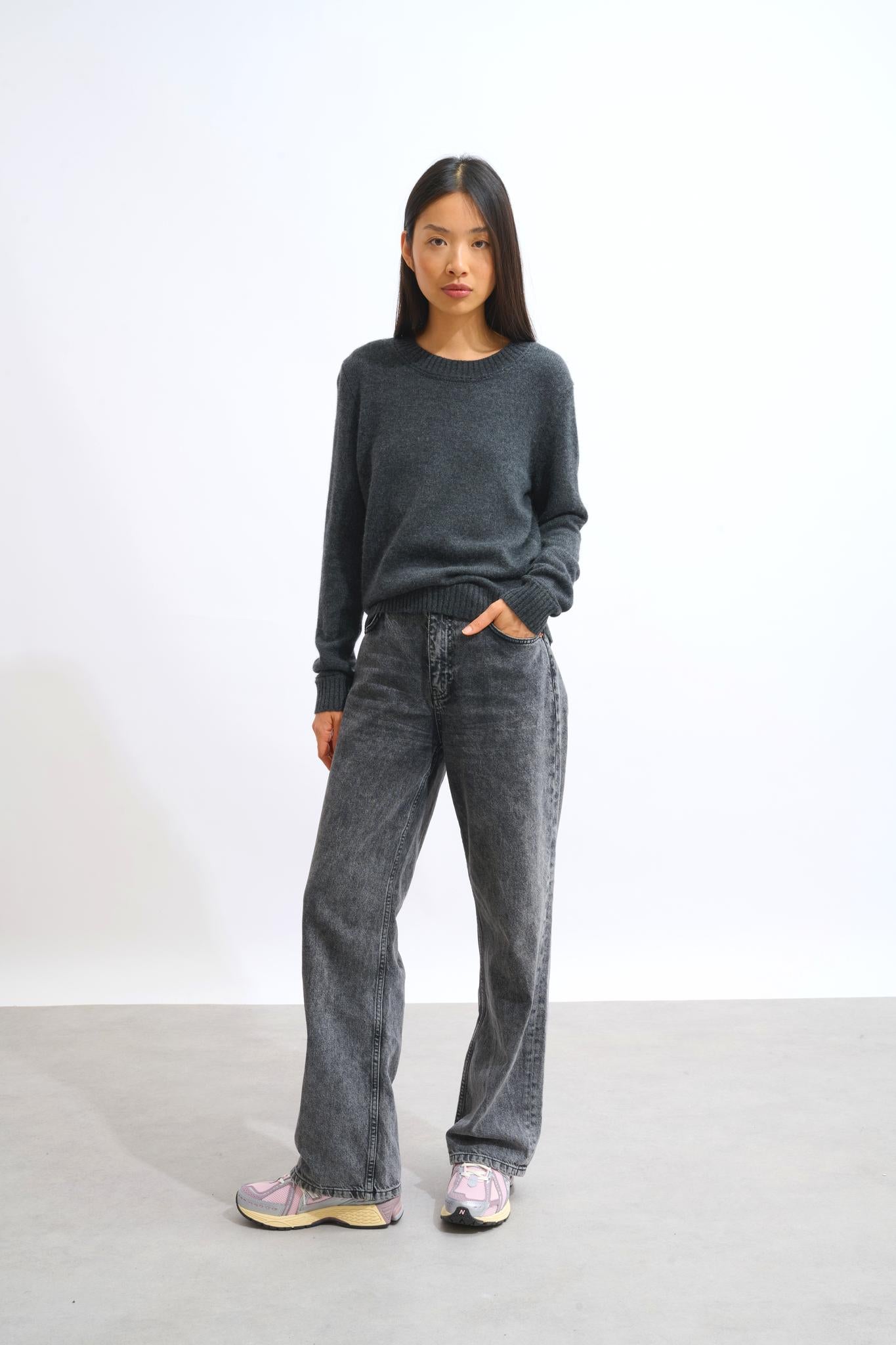 JETSAN pull col rond 4 fils carbone chiné 100% cachemire