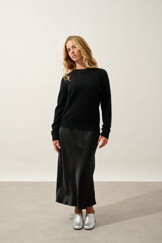 jetsan pull col rond 4 fils noir 100% cachemire