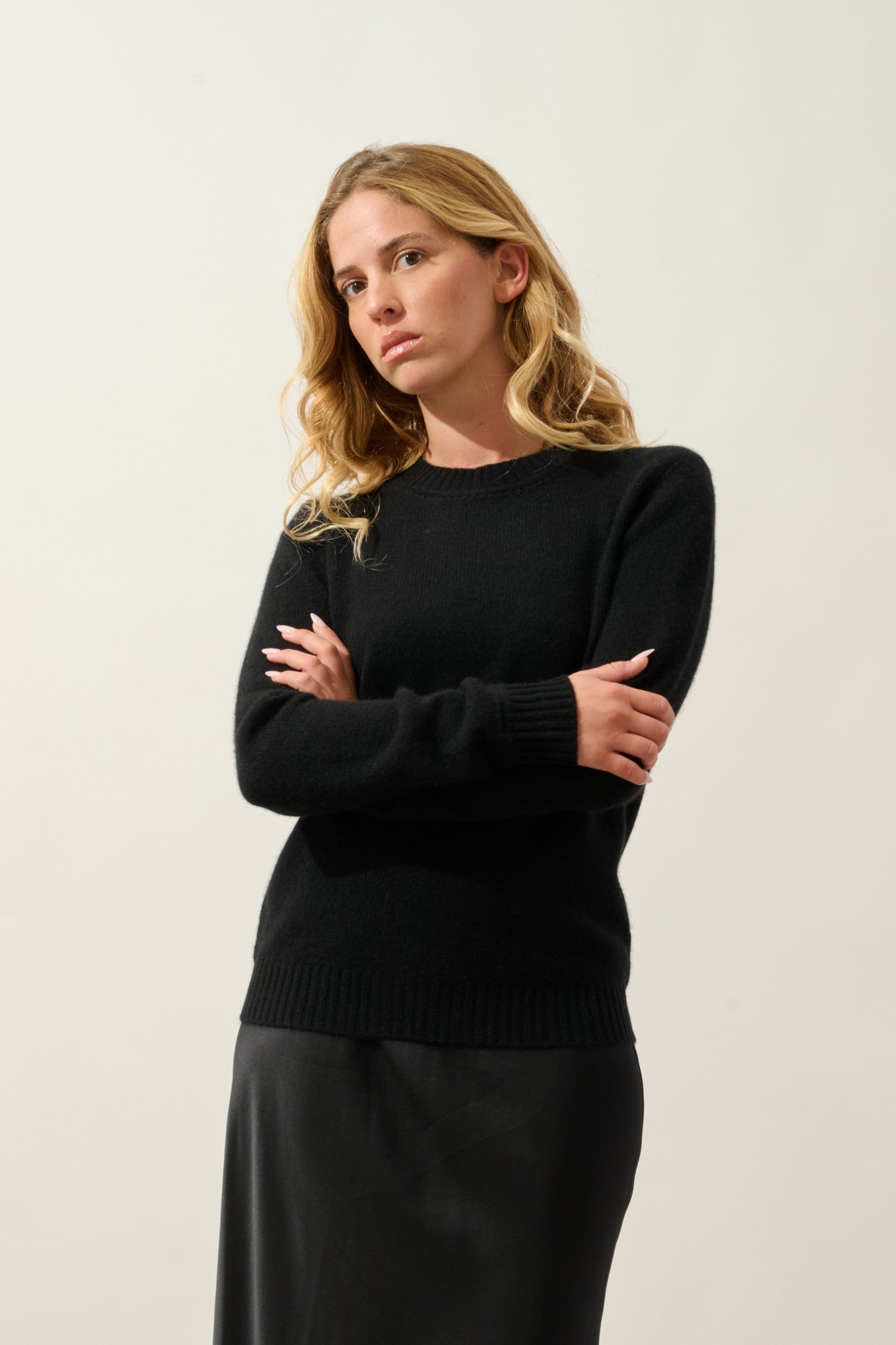 jetsan pull col rond 4 fils noir 100% cachemire