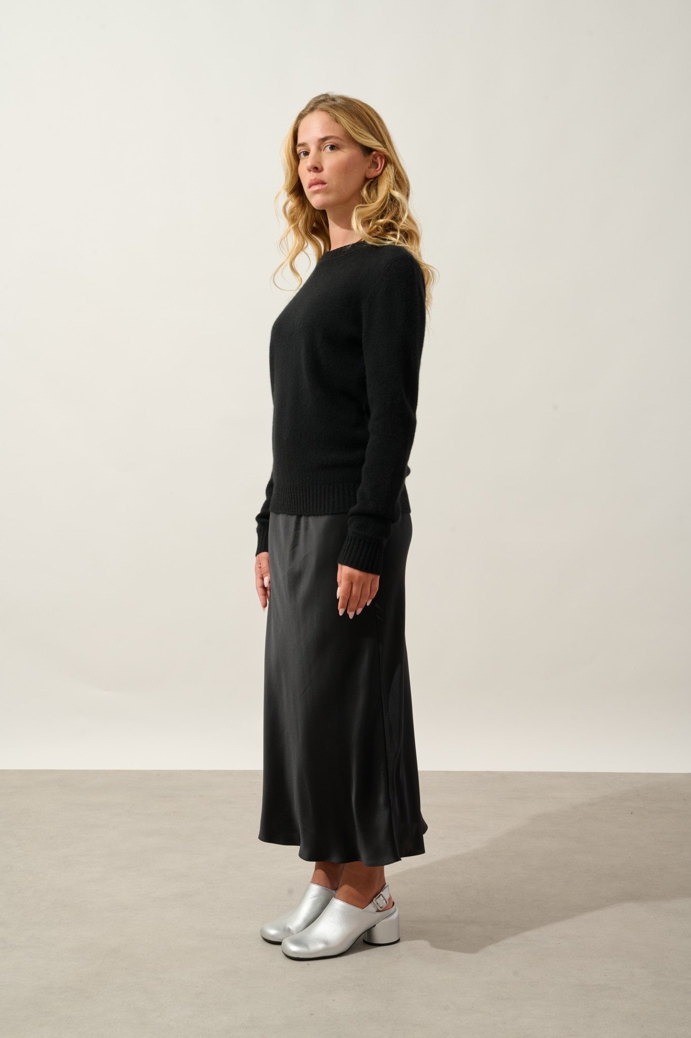 jetsan pull col rond 4 fils noir 100% cachemire