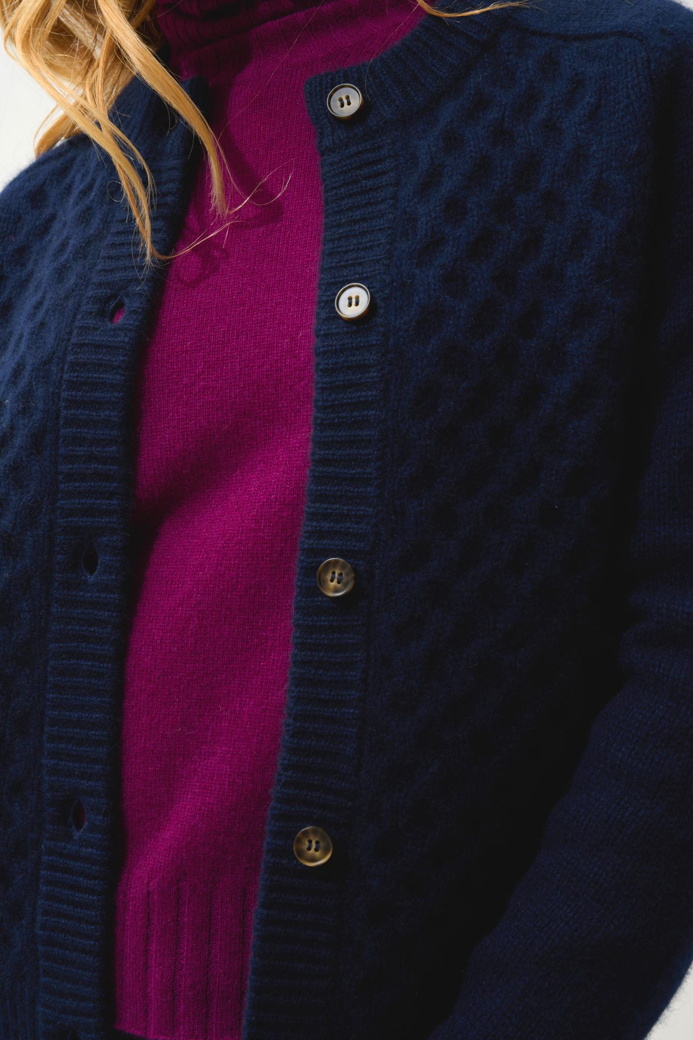 JINPA cardigan col rond 8 fils navy 100% cachemire
