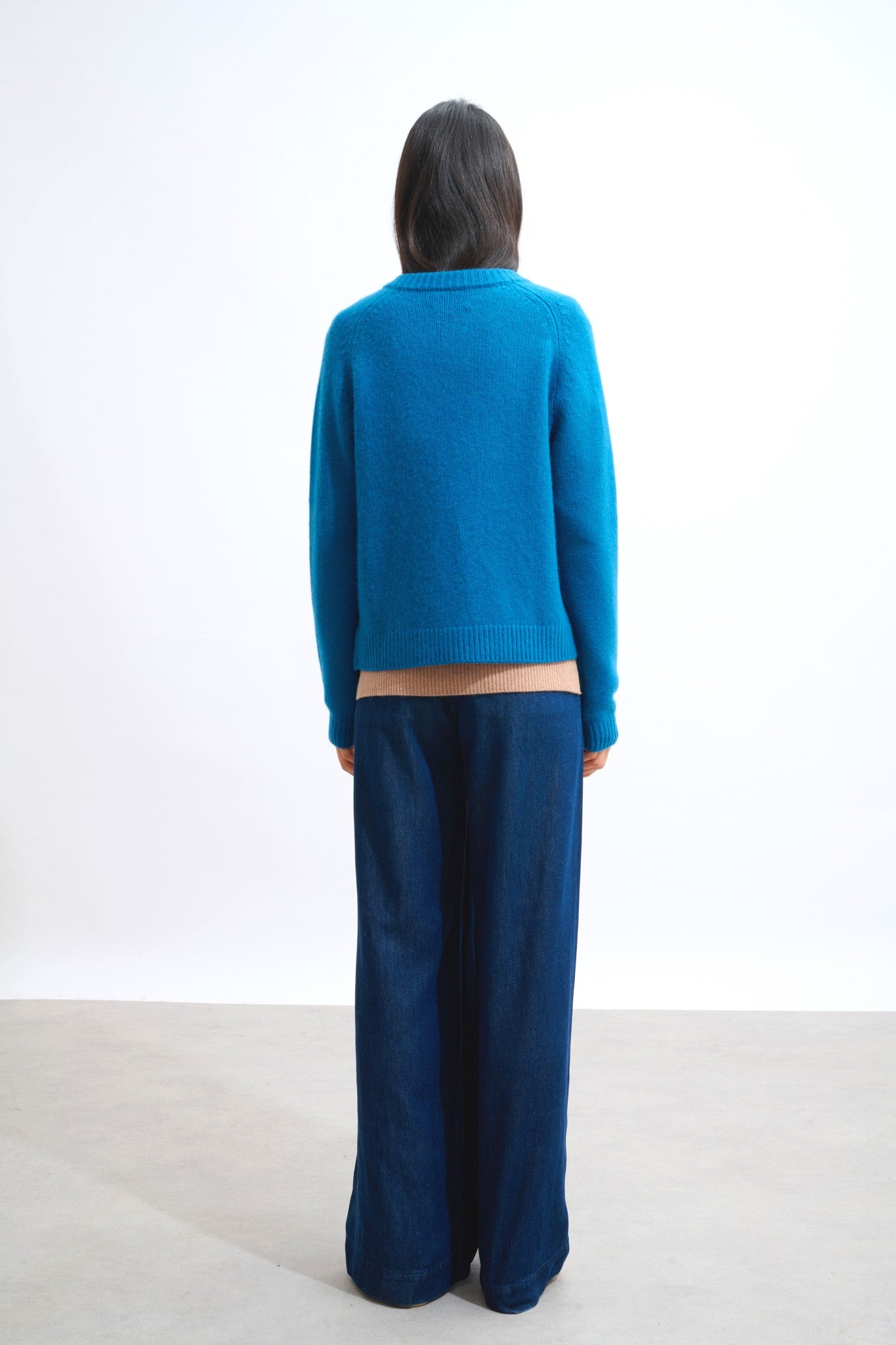 jinpa cardigan col rond 8 fils paon 100% cachemire