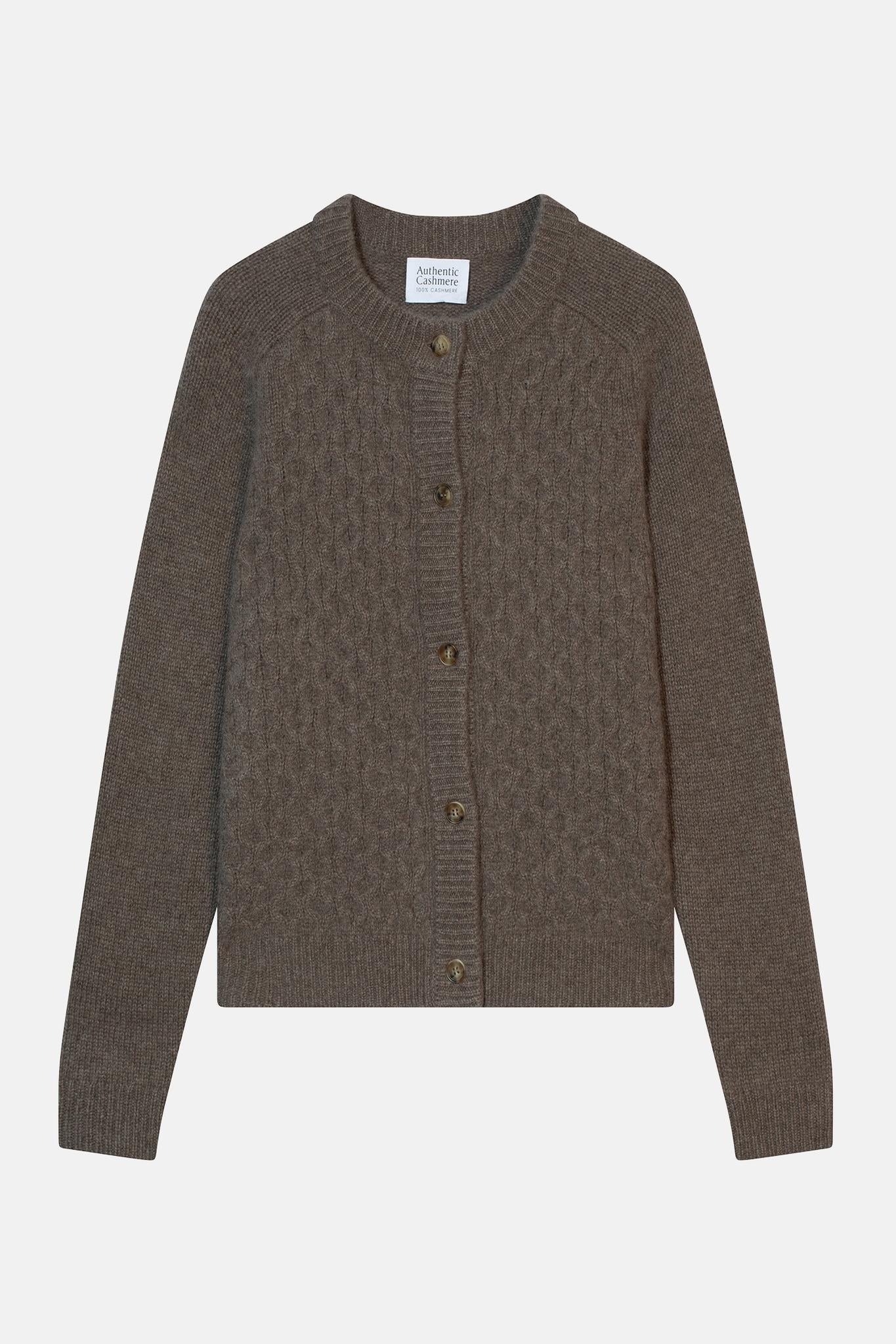 JINPA cardigan col rond 8 fils taupe chiné 100% cachemire