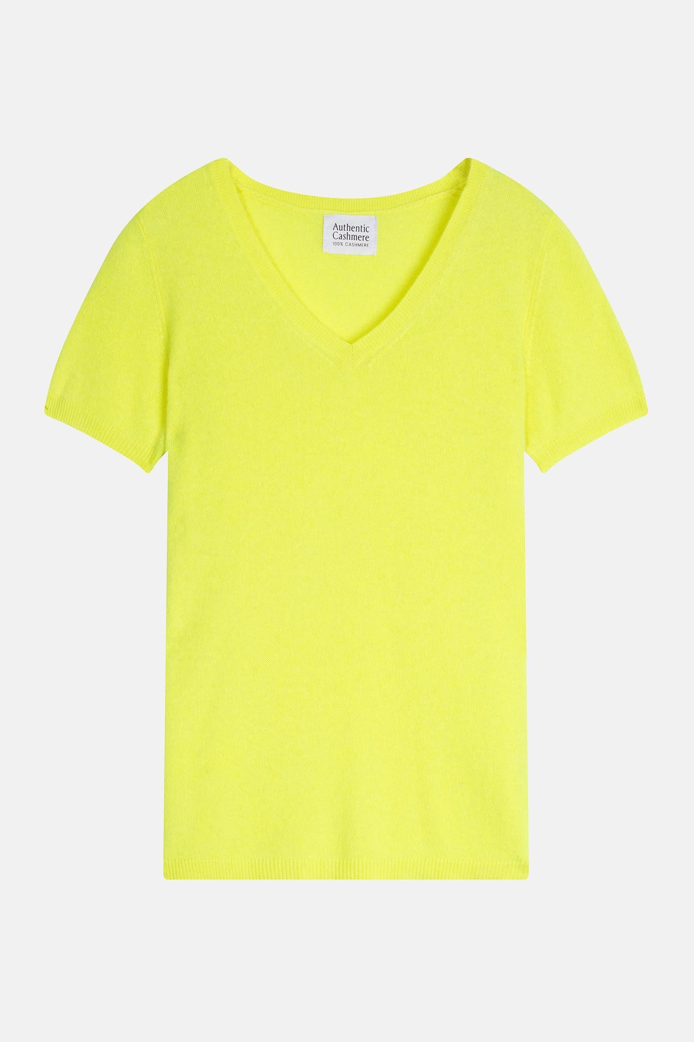 KALI thirt col v jaune fluo 100% cachemire