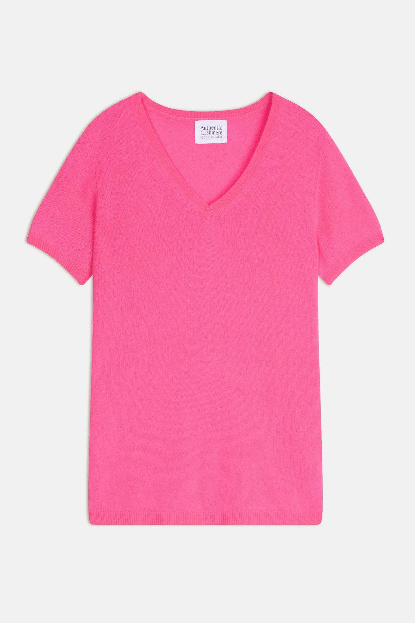 kali t-shirt col v rose fluo 100% cachemire