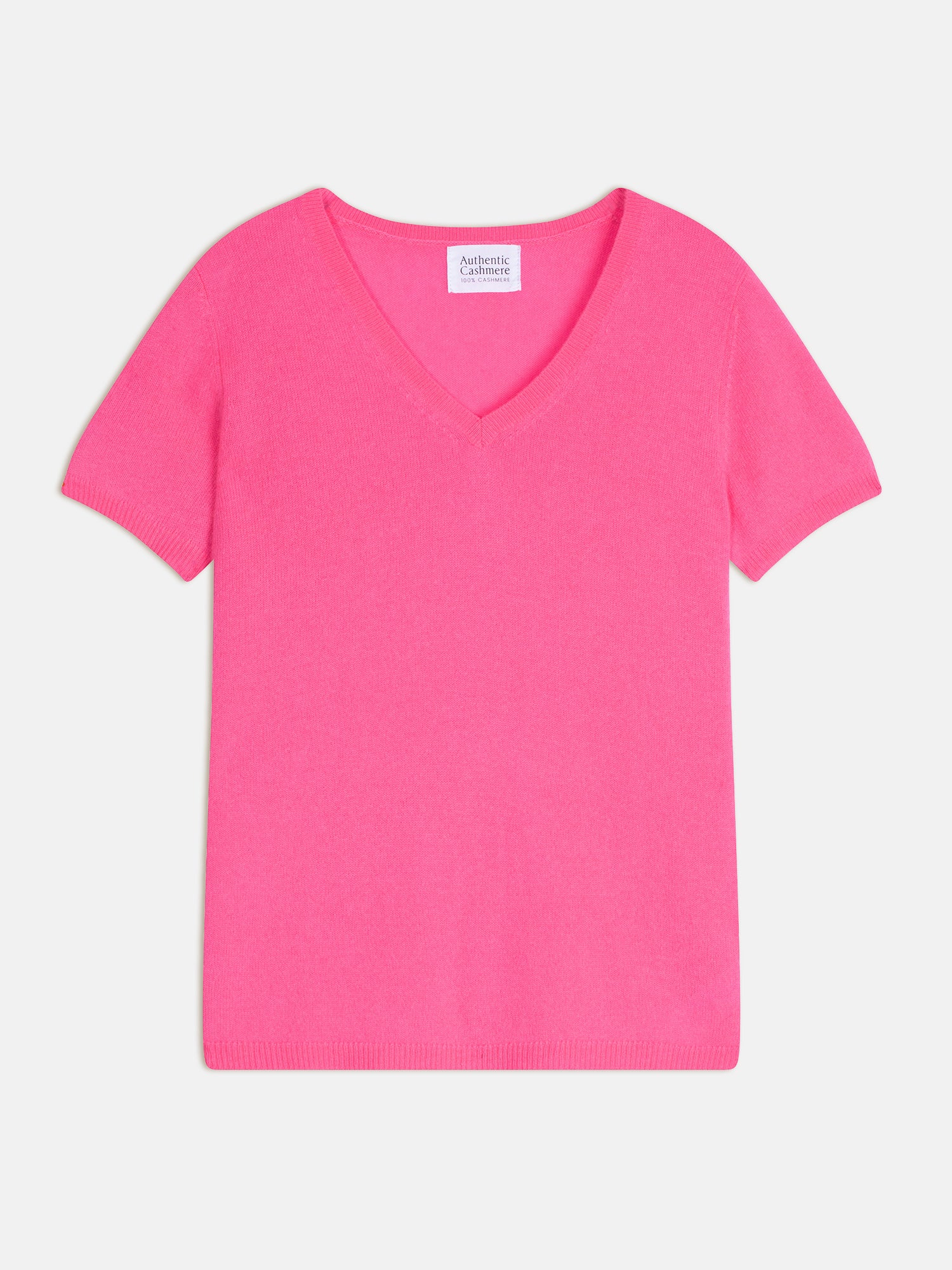 KALI t-shirt col v rose fluo 100% cachemire