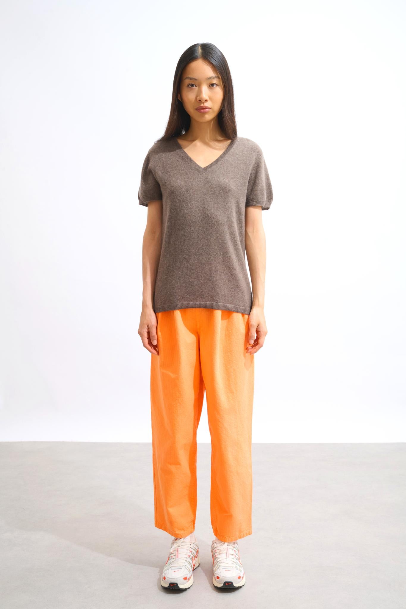 KALI V-Neck T-Shirt taupe meliert 100% Kaschmir