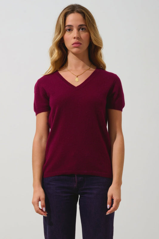 KALI thirt v-neck burgundy 100% cashmere