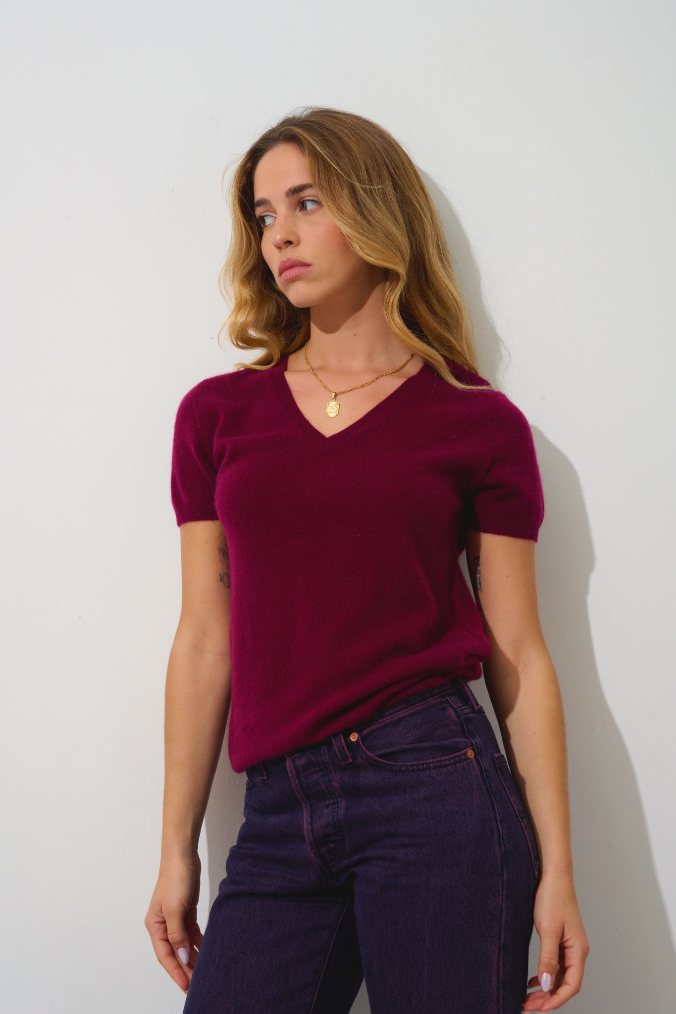 KALI thirt v-neck burgundy 100% cashmere - Authentic Cashmere