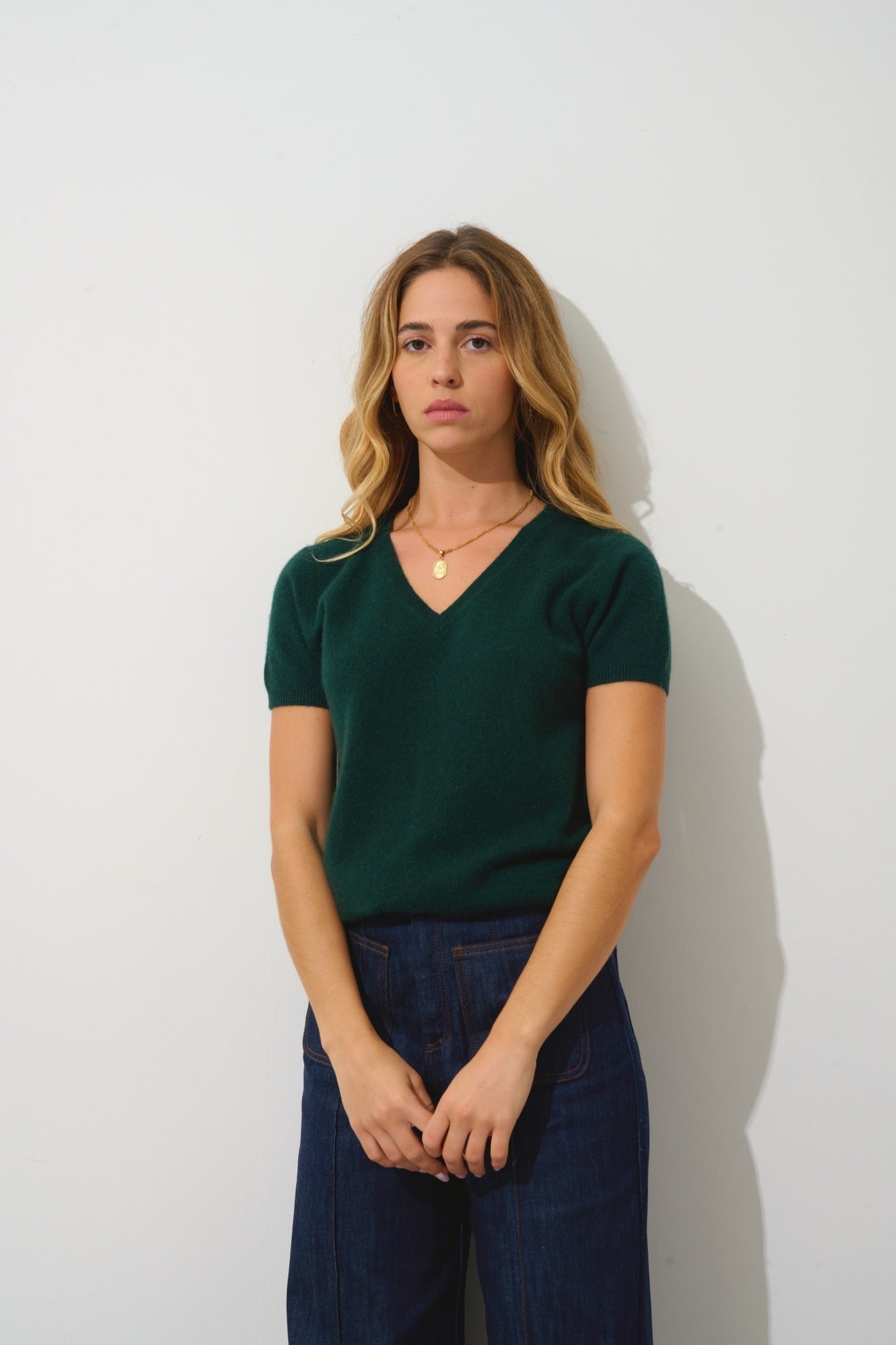 KALI thirt col v cyprès 100% cachemire