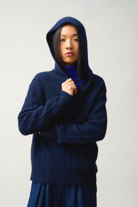 KHANDRO Kapuzenpullover 6-fädig navy 100% Kaschmir