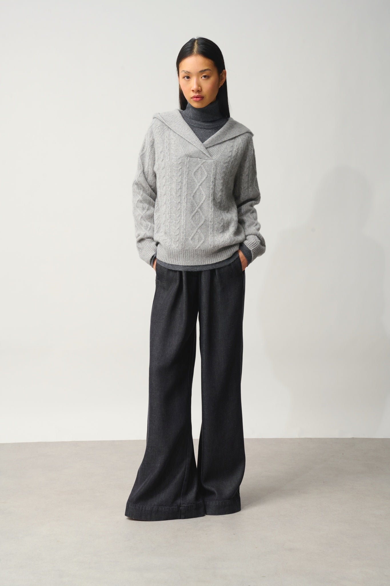 KHANDRO Kapuzenpullover 6-fädig Wolke meliert 100% Kaschmir