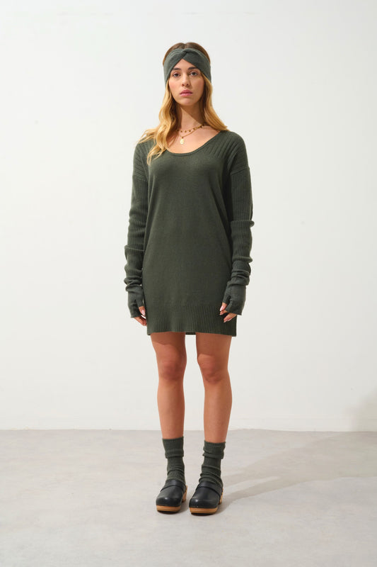 lana bandeau 4 fils kaki chiné 100% cachemire