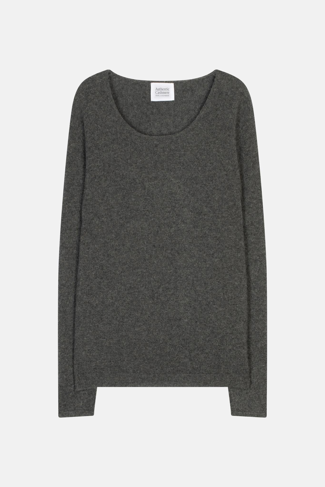 LANFON Pullover mit Bootsausschnitt anthrazit meliert 100% Kaschmir