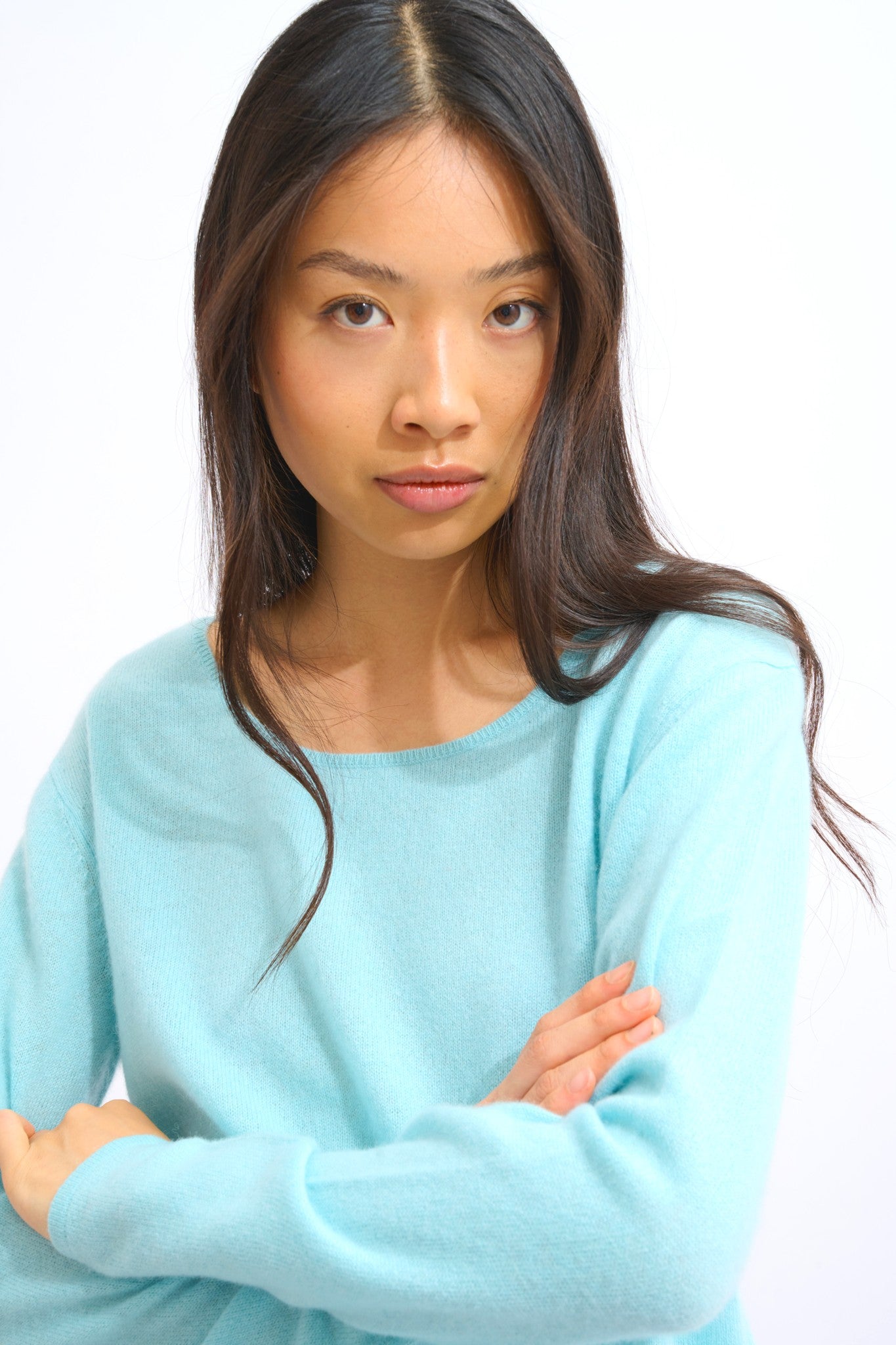 lanfon pull col bateau aqua 100% cachemire