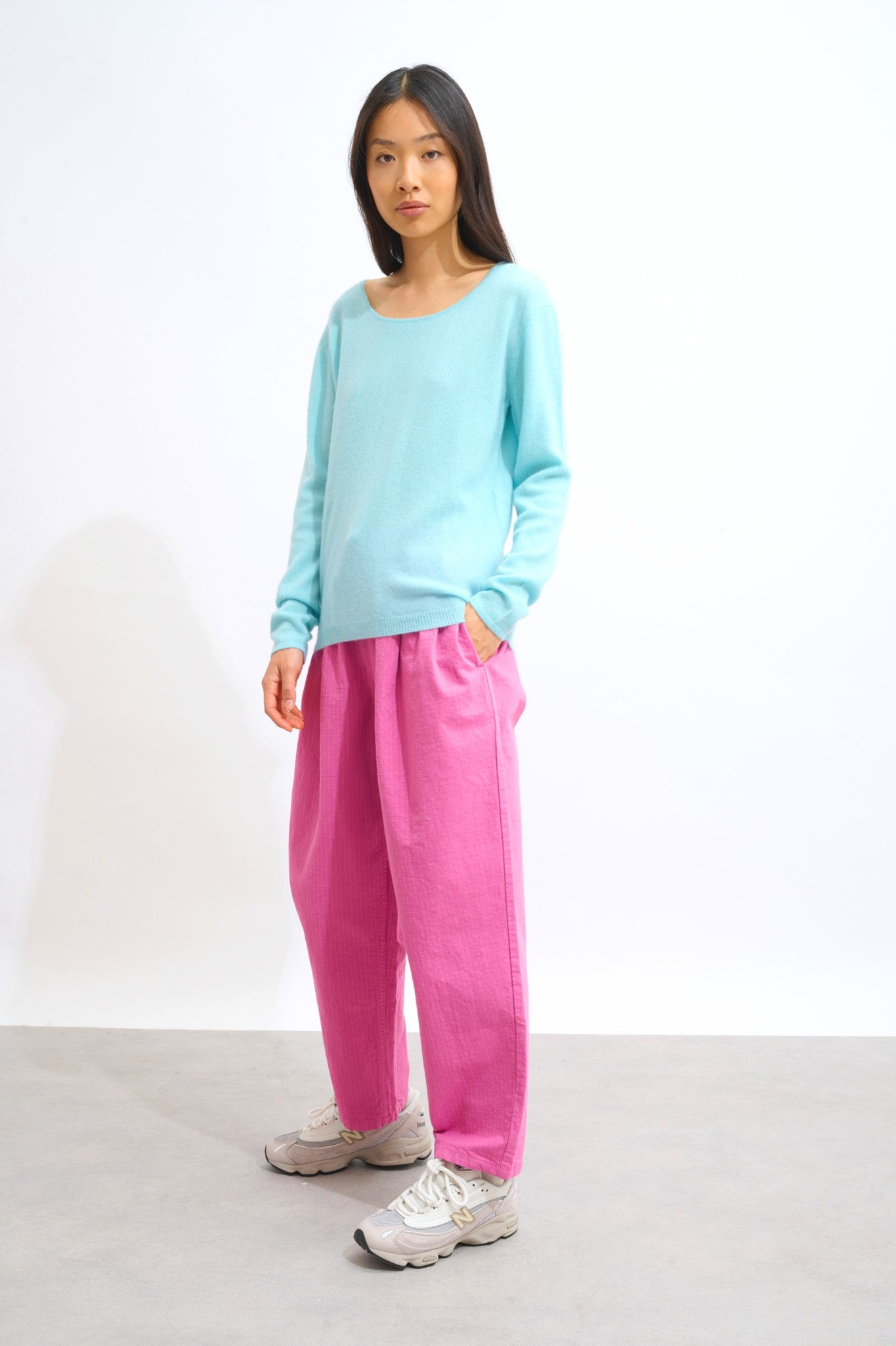 lanfon pull col bateau aqua 100% cachemire