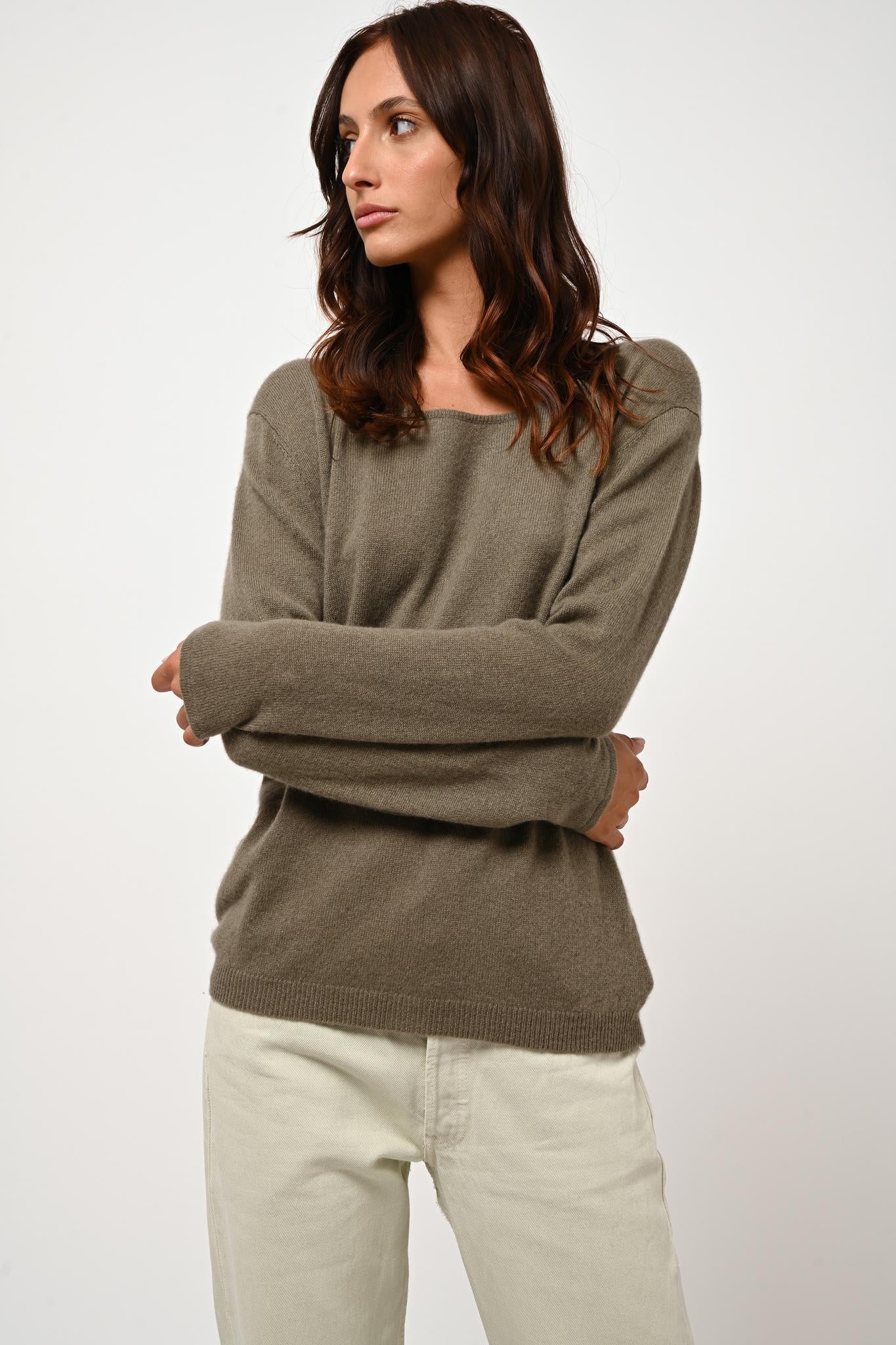 LANFON army boat neck sweater 100% cashmere