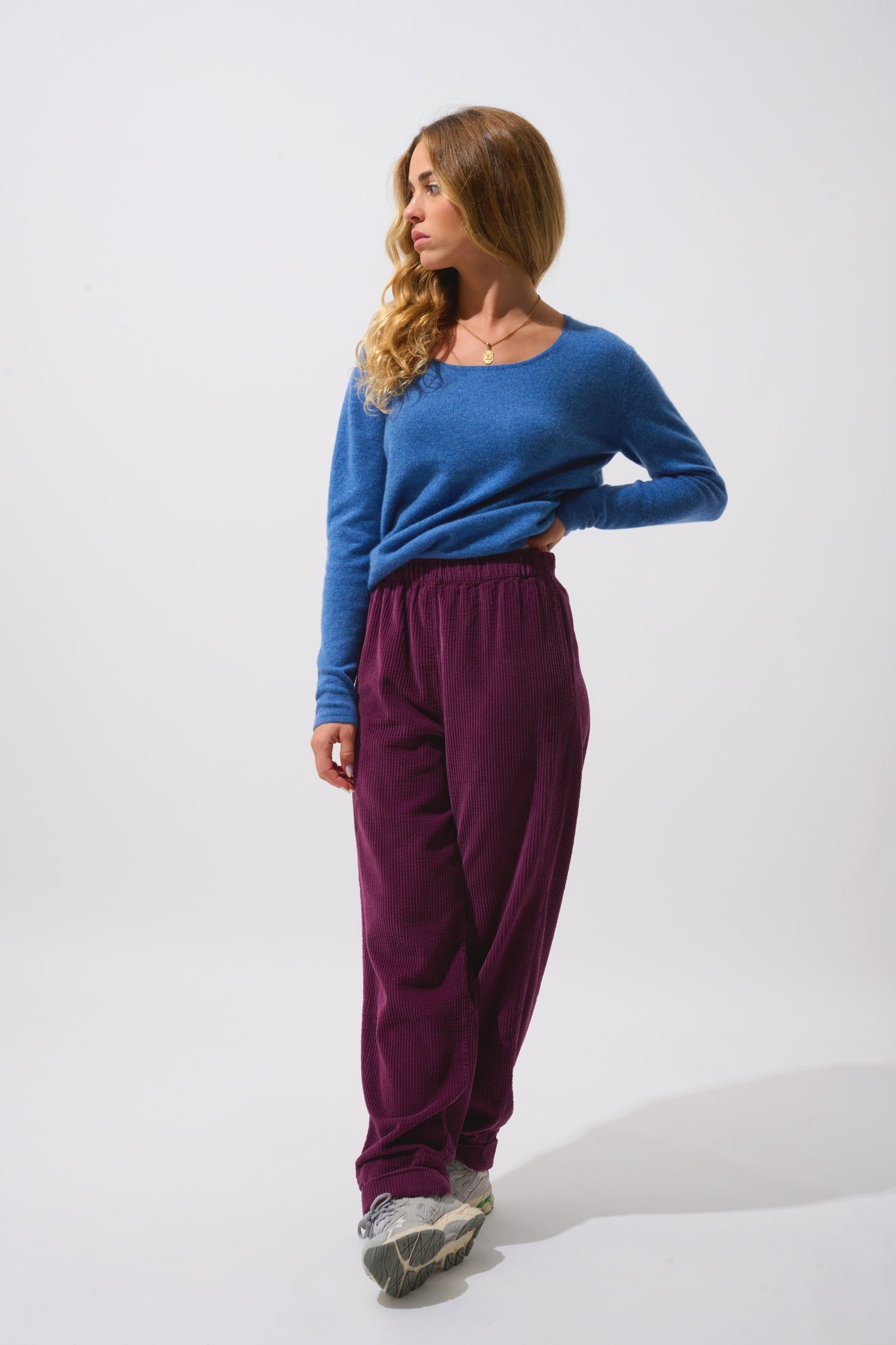 LANFON Pullover mit Bootsausschnitt in Denimblau aus 100% Kaschmir