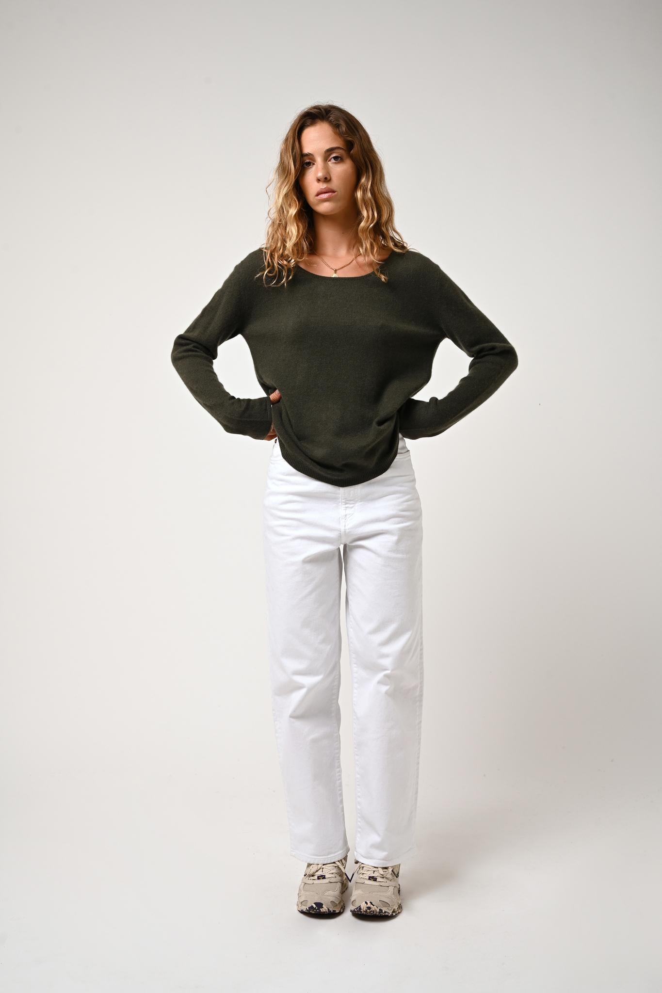 LANFON khaki boat neck sweater 100% cashmere