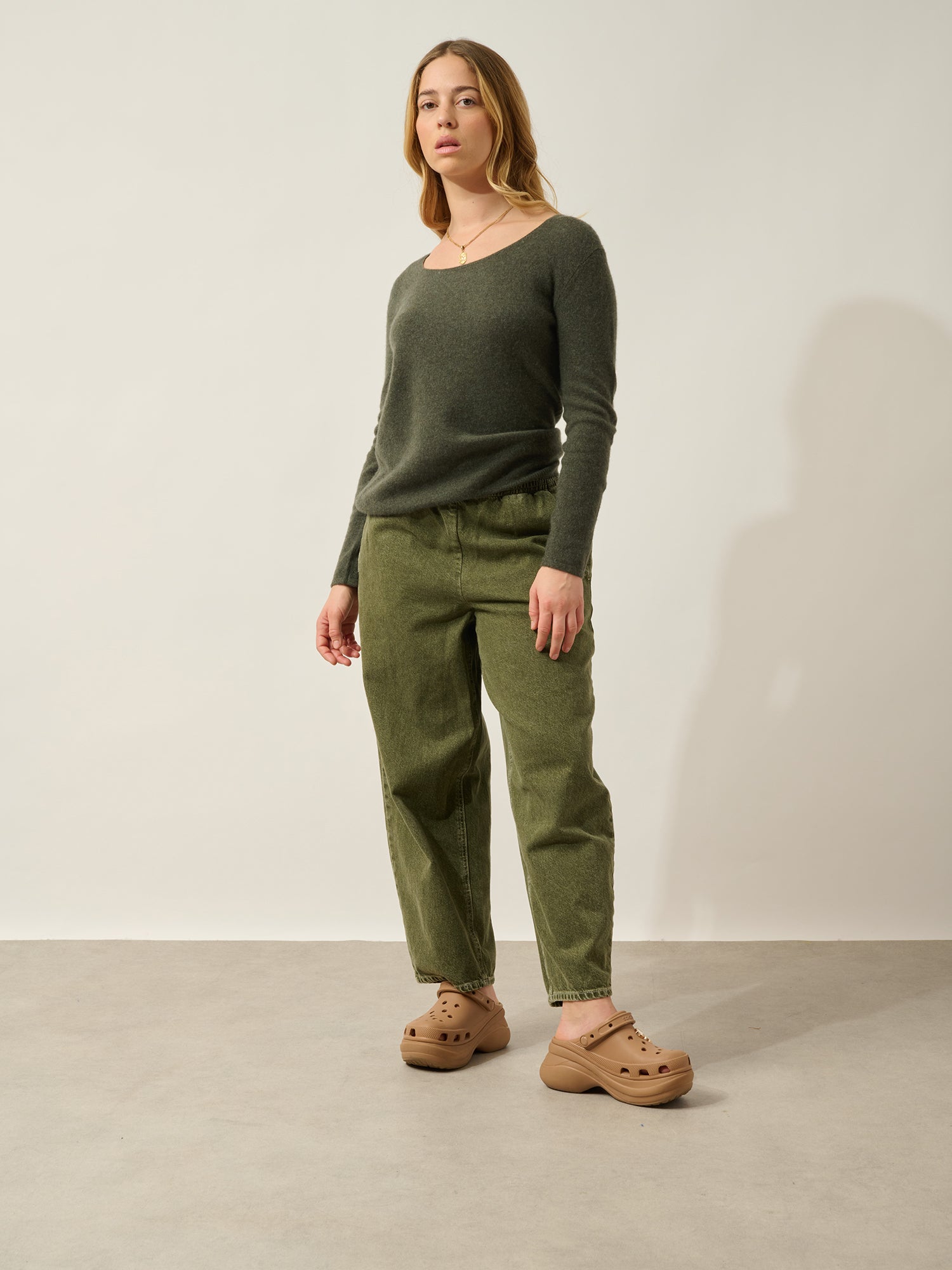 LANFON Pullover mit Bootsausschnitt khaki meliert 100% Kaschmir
