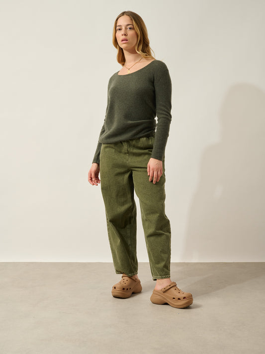 LANFON Pullover mit Bootsausschnitt khaki meliert 100% Kaschmir