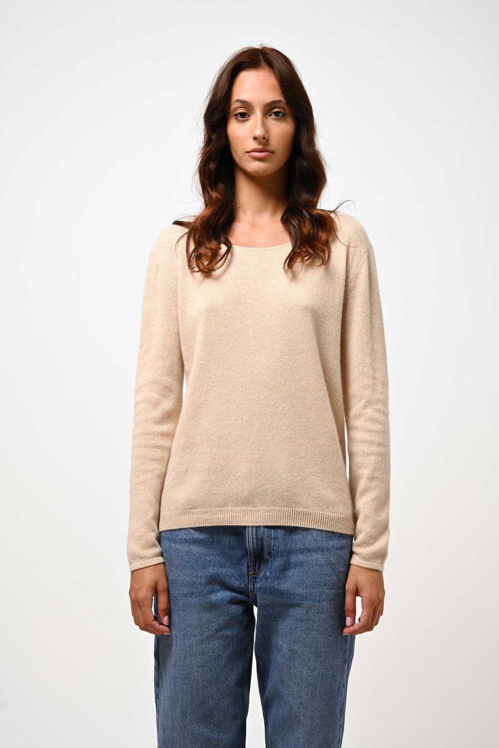 LANFON sand boat neck sweater 100% cashmere