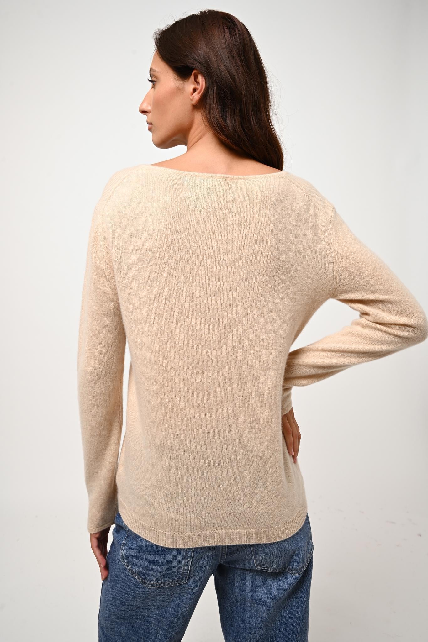 LANFON sand boat neck sweater 100% cashmere